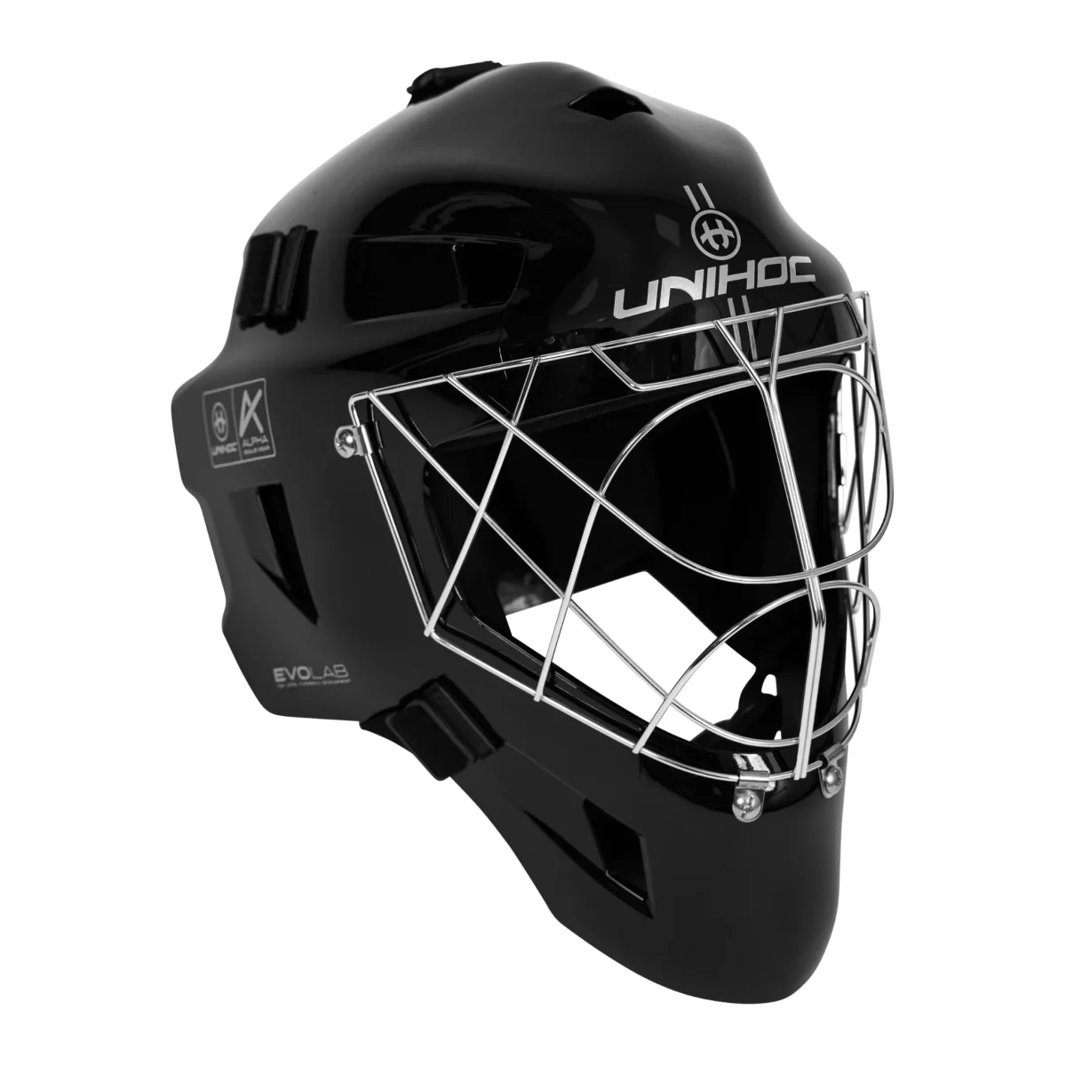 Unihoc Målvaktshjälm ALPHA PRIME Evolab Black/Silver - Bild 2