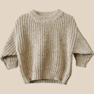 Stickad Tröja – Baki Unisex, Beige/Offwhite, Bomull, Storlek 0–4 år