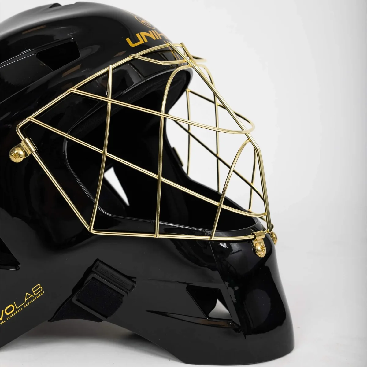 Unihoc Målvaktshjälm ALPHA PRIME Evolab Black/Gold - Bild 5