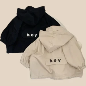 Vindjacka med huva – Conakry Unisex, Beige/Svart, Polyester, Storlek 2–6 år