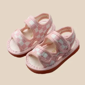 Sandal med kardborreband – CheckerSteps Unisex, Svart/Rosa, Storlek 16–20
