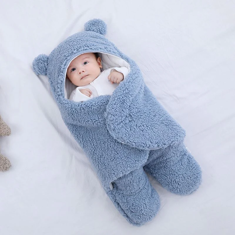 Omlottfilt med björnöron – Baby, Beige/Blå/Rosa/Vit, Fleece, Bomull - Bild 3