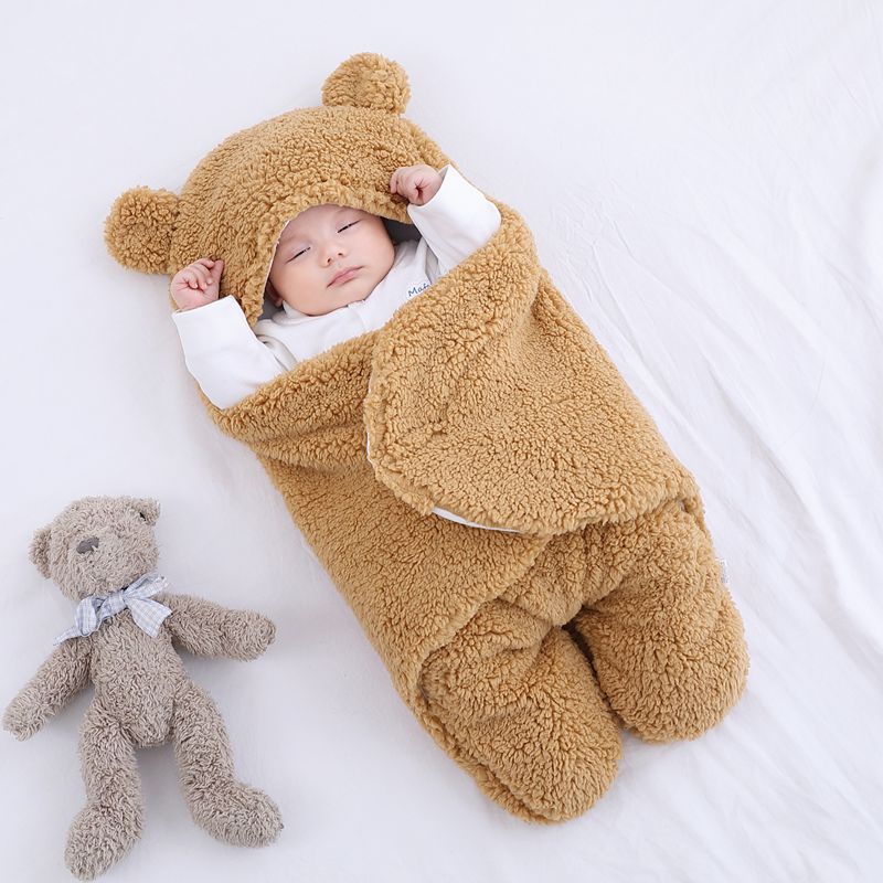 Omlottfilt med björnöron – Baby, Beige/Blå/Rosa/Vit, Fleece, Bomull - Bild 5