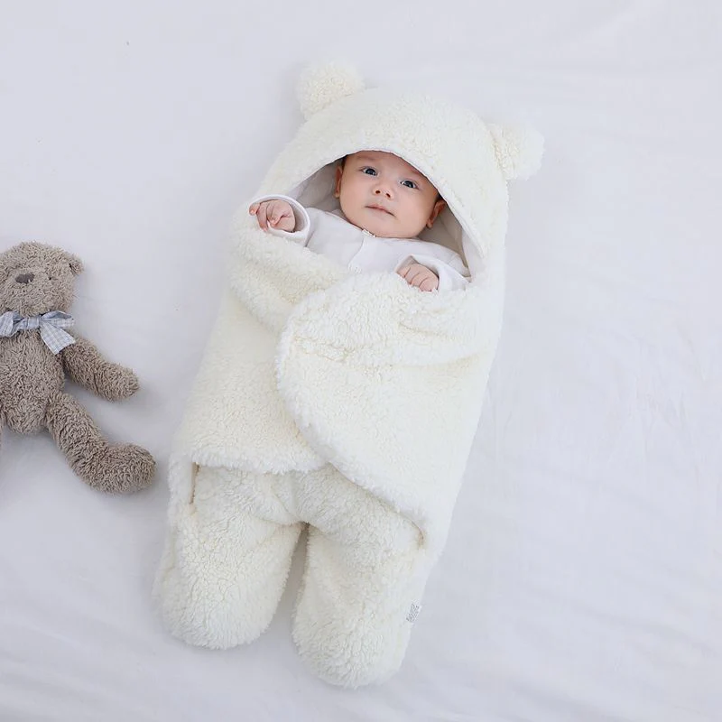 Omlottfilt med björnöron – Baby, Beige/Blå/Rosa/Vit, Fleece, Bomull - Bild 6