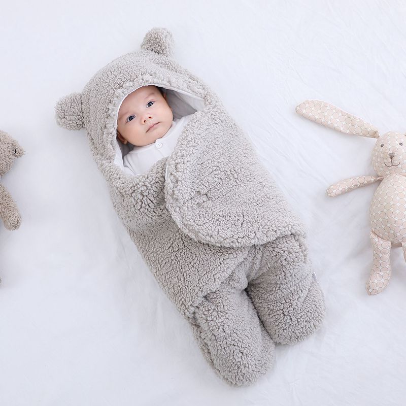 Omlottfilt med björnöron – Baby, Beige/Blå/Rosa/Vit, Fleece, Bomull - Bild 7